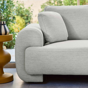 Divano ad angolo destro 3 posti in tessuto, piedi tondi, grigio chiaro