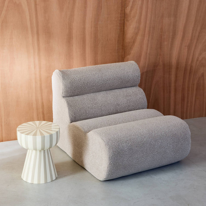 Tavolino in acciaio smaltato a righe bicolore, 41cm, beige grigio