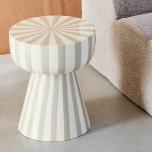 Tavolino in acciaio smaltato a righe bicolore, 41cm, beige grigio