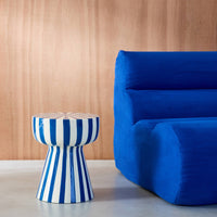 Tavolino in acciaio smaltato a righe bicolore, 41cm, blu