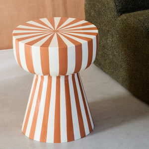 Tavolino in acciaio smaltato a righe bicolore, 41cm, terracotta