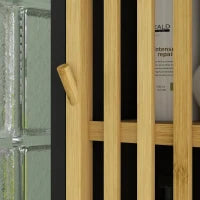 Mobiletto Bagno a Doghe con 2 Ripiani Aperti e 2 Armadietti, in MDF e Bambù, 32x30x172 cm, Nero e color Legno