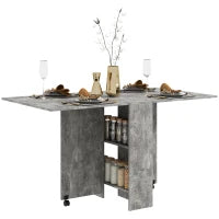 Tavolo Pieghevole in Legno per 4-6 Persone con Ruote, 75x140x74cm, Grigio