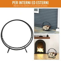Portalegna in Metallo per Interni ed Esterni per Camino, Porta Legna da Interno con Forma a Cesto, 45x29.5x47cm, Nero