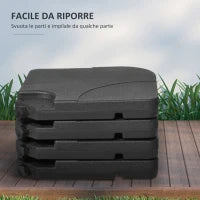 Base per Ombrellone Set 4 Pezzi in HDPE Riempibile con Acqua o Sabbia, 104x104x7.5 cm, Nera