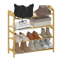 Scaffalatura porta-scarpe in bambù a 4 livelli porta-scarpe capacità 12 paia, 67,5 x 24,7 x 72 cm, effetto legno naturale