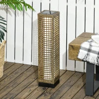 Lampada Solare da Giardino con Pannello di Ricarica, in Acciaio e Rattan, 15.5x15.5x69 cm, Nero e Marrone