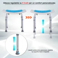 Sgabello per Doccia da Bagno in Lega di Alluminio e Plastica Antiscivolo, Altezza Regolabile 6 Livelli 39-52cm