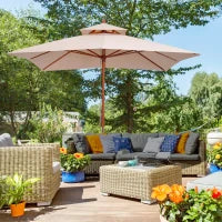 Ombrellone da Giardino 3x3m con 8 Stecche in Bamboo e Copertura Parasole a 2 Livelli, Crema