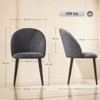 Set da 2 Sedie da Pranzo in Velluto Imbottite con Schienale a Conchiglia e Gambe in Metallo, Grigio