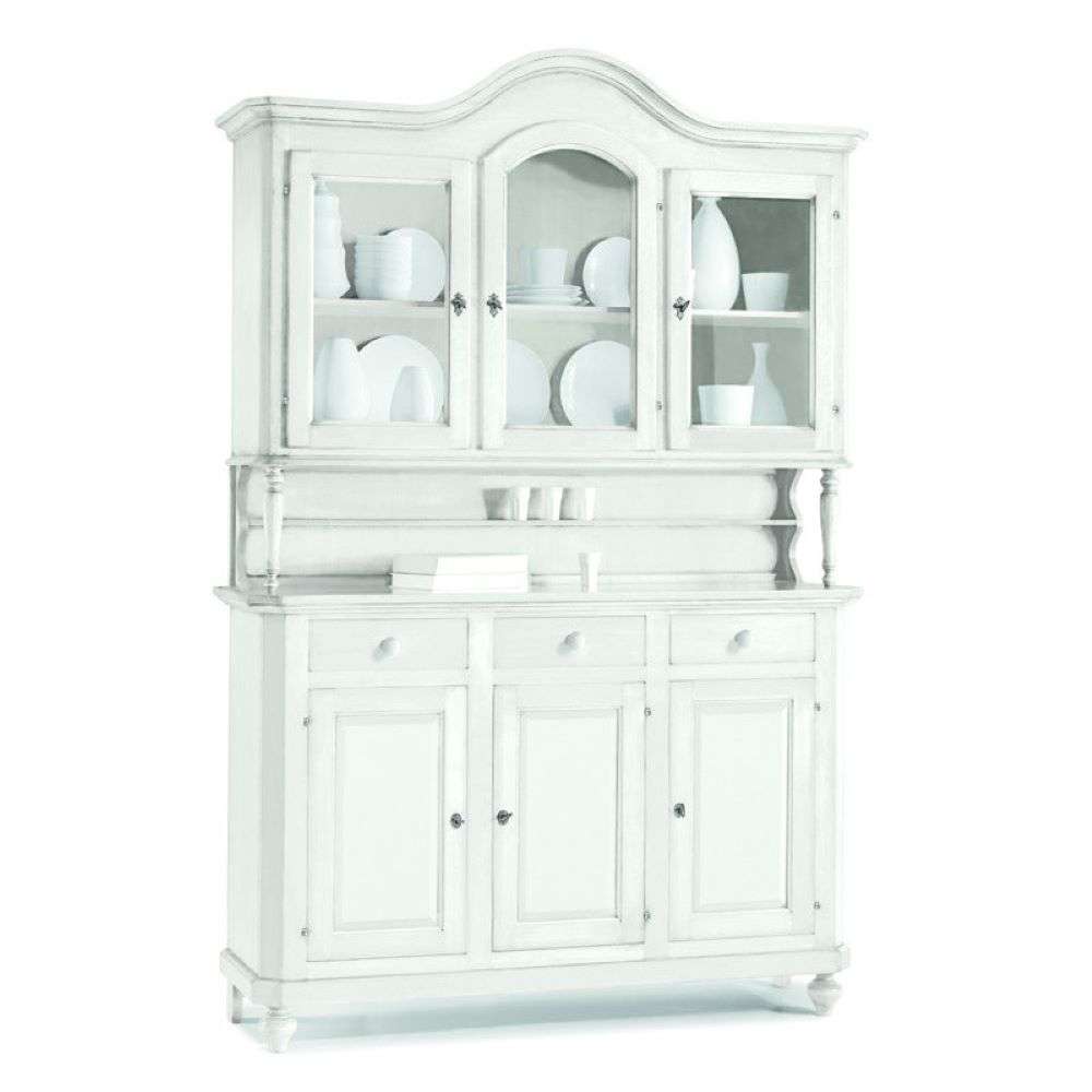 Cristalliera 8 ante 4 cassetti, in stile classico in legno e mdf con rifinitura in noce bianca 196x43x218 H