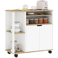 Carrello da Cucina con Spazio di Stoccaggio, Mobile, Ripiani Regolabili, per Cucina, Soggiorno, Sala da Pranzo, Bianco