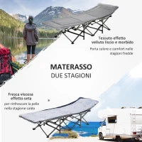 Lettino da Campeggio Pieghevole e Imbottito con Tasca Portaoggetti, 188x64.5x53 cm, Grigio chiaro