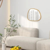 Specchio da Parete Moderno con Bordi Irregolari e Cornice in Legno per Camera e Ingresso, 80x60 cm