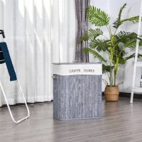 Cesto per il bucato 100L con 2 scomparti in bambù pieghevole con coperchio maniglia sacchetto removibile in tela grigio