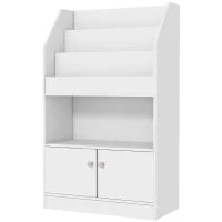 Scaffale Portagiochi per Bambini con Libreria e Armadietto in Legno, 60x29.5x100cm, Bianco