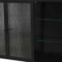 Armadio a Muro a 3 Ante in Vetro con Design Curvo, Spazio di Archiviazione Versatile，per Soggiorno e Bagno, 90×20×70 cm, Nero