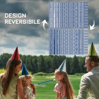 Tappeto per Esterno 182x274 cm Pieghevole e Reversibile, in Polipropilene Blu e Bianco
