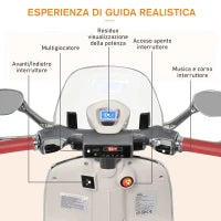 Moto Elettrica per Bambini con Licenza Ufficiale Vespa, 2 Rotelle, Luci e Suoni, 108x49x75 cm, Bianca