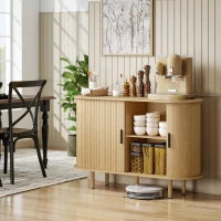 Credenza con Porte Scorrevoli, 4 Compartimenti e Gambe in Legno 120x40x78 cm Rovere