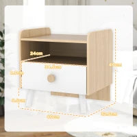 Comodino con Cassetto per Bambini 3-10 Anni in Legno e Legno di Pino, 40x32.5x40 cm, Bianco