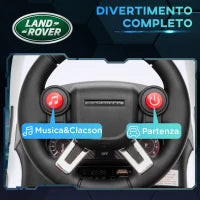 Macchina per Bambini con Licenza Land Rover 6V, Funzionamento Elettrico e a Spinta, Velocità 3km/h, Bianco
