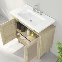 Mobile bagno sottolavabo mobile sottolavabo ante in rattan piedi in legno di pino 2 livelli 60 x 30 x 60 cm quercia
