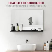 kleankin Specchio Bagno da Parete con Mensola Design Moderno e Multiuso, 60x12x40 cm, Nero