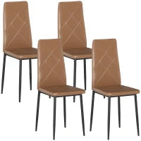 Set di 4 Sedie da Pranzo Moderne con Schienale Alto in Finta Pelle e Acciaio, 41x50x97 cm, Marrone