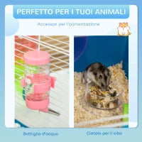 Gabbia Criceti a 5 Livelli con Tubi, Casetta, Serbatoio e Ruota, in Acciaio, PP e PS, 59x36x69 cm, Blu e Bianca