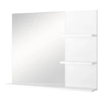 kleankin Mobiletto Pensile Bagno 60 x 10 x 48cm, con Specchio e 3 Ripiani, Armadietto a Parete in MDF Bianco