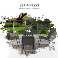 Set 4 Sedie da Giardino Impilabili con Braccioli in Rattan PE e Acciaio, Grigio