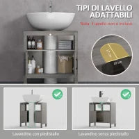 kleankin Mobile Sottolavabo con Armadietto a 2 Ante e Ripiani in Legno 60x30x60cm, Grigio