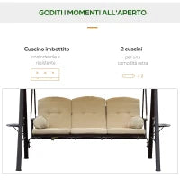 Dondolo da Giardino 3 Posti in Metallo, Dondolo da Esterno con Tetto Inclinabile e Cuscini Imbottiti, 208x121x172 cm, Beige