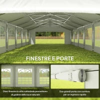 Gazebo da Giardino 10x5m con Pareti Rimovibili e Finestre, Acciaio e Poliestere