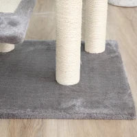 Tiragraffi per Gatti da 100cm con Lettino Rotondo, Pali in Sisal e Rivestimento in Peluche, Grigio