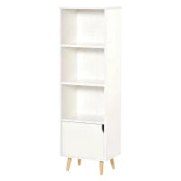 Scaffale Libreria con 3 Ripiani e 1 Armadietto in Legno, 40x30x129.5cm - Bianco