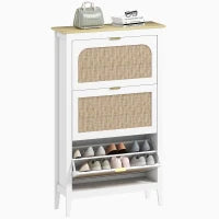Mobile porta scarpe 21 paia bohémien con 3 cassetti ribaltabili, porte effetto cannage in rattan, 80 x 24 x 131 cm, bianco
