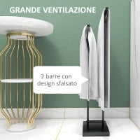 Porta Asciugamani a Terra Autoportante per Bagno a 2 Barre in Metallo, 50x18.5x85cm, Nero