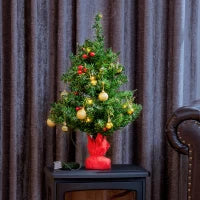 Piccolo Albero di Natale 60cm con 15 Luci a LED e Decorazioni