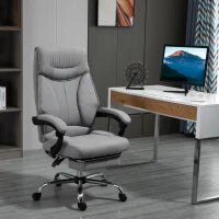 Sedia da Ufficio Ergonomica Girevole, Sedia da Scrivania con Rotelle, Poggiapiedi Retrattile e Reclinabile 135°, Altezza Regolabile, Grigio