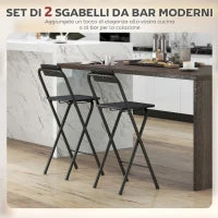 Set 2 Sgabelli da Bar Pieghevoli con Poggiapiedi, in Legno e Acciaio, 37x45x87 cm, Nero