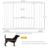 Cancellino per Cani di Sicurezza Estensibile da 76-107cm Montaggio a Pressione, Metallo e Plastica, Bianco
