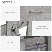 Mobile da Ingresso Appendiabiti con Scarpiera e Specchio Grigio Cemento