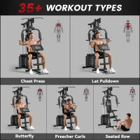 Stazione Fitness Multifunzione Power Tower con Pesi fino 45kg e Panca Imbottita, 135x103x210cm