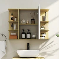 Specchiera Bagno con Armadietto a 2 Ripiani e 6 Vani Aperti, 80x20x59 cm, Legno