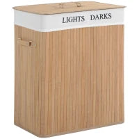 Cesta Portabiancheria in Bambù con Coperchio e Fodera Rimovibile, 52 x 32 x 63cm