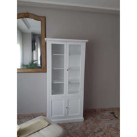 Vetrina 4 ante arte povera in legno massello e mdf  con rifinitura in bianco 90X41X186 H
