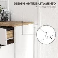 Mobile Multiuso Salvaspazio con 3 Ripiani Aperti, Armadietto e Cassetto, in Truciolato, 95x35x85 cm