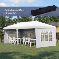 Gazebo da esterno bianco con Finestre Regolabile in Altezza e tende Removibili 5.9x3x2.7m